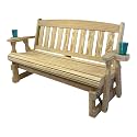 Amish Heavy Duty 800 Lb Mission Pressure Treated Porch Glider with Cupholders (4 Foot, Unfinished)