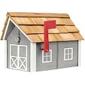 Amish-Made Deluxe Post Mount Wooden Mailbox with Cedar Shingles (Cape Cod Gray with White Trim)