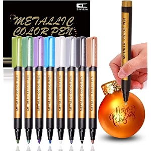 amitasha 6 pc metallic art marker paint pen set water-based shimmer ink fine tip color shades for glass metal ceramic art projects fine metallic markers set ideal for diy crafts creative gifts