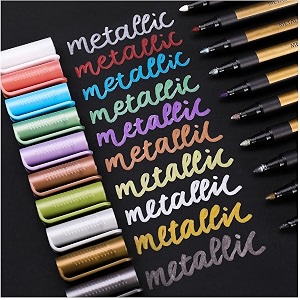 amitasha metallic art marker paint pen set of 12 water-based shimmer ink fine tip color shades for glass metal ceramic art projects fine metallic markers set ideal for diy crafts creative gifts