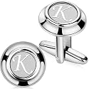 AMITER 26 Letters Tie Clip and Cufflinks for Men, Initial Tie Bar &amp; Cuff Links Set Necktie Clip for Business, Wedding, Anniversary