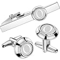 AMITER 26 Letters Tie Clip and Cufflinks for Men, Initial Tie Bar &amp; Cuff Links Set Necktie Clip for Business, Wedding, Anniversary