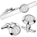 AMITER 26 Letters Tie Clip and Cufflinks for Men, Initial Tie Bar &amp; Cuff Links Set Necktie Clip for Business, Wedding, Anniversary