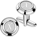 AMITER 26 Letters Tie Clip and Cufflinks for Men, Initial Tie Bar &amp; Cuff Links Set Necktie Clip for Business, Wedding, Anniversary