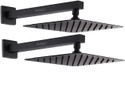 AMJ 8X8 SS304 Matte Black Shower with 18inche square arm and wall Flange (SET OF 2) Fixed Mount