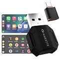 Amkette Drive S1 2 in 1 wireless carplay adapter & android auto wireless adapter | WiFi 6 Low-Latency | BT5.4 Fast Pairing | Converts Wired to Wireless | USB-A & USB-C | Supports OEM Steering Controls