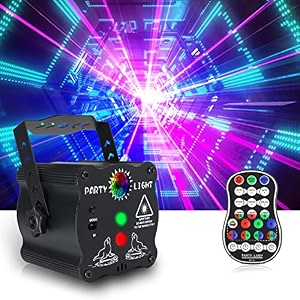 amki party lights dj disco lights rave light  led disco projector 2 in 1 with remote control usb powered rgb sound activated strobe light for christmas halloween ktv bar plastic corded electric