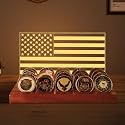 Ammonite Light up Challenge Coin Display, American Flag Coin Holder with Warm White Color Ligh Solid Wood 4 Row Holder Wooden Rack Gift Challenge Coins Stand for Military Army for Him Father