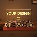 Ammonite Personalised Light up Challenge Coin Display, Customized Coin Holder with Warm White Color Light, Solid Wood Stand 4 Row Holder Wooden Holder Rack Military Army Collectible