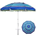 AMMSUN 8 Feet Large Beach Umbrella with Sand Anchor Heavy Duty High Wind Portable Outdoor Umbrellas UV 50+ Protection Air Vent Tilt Patio Garden Pool