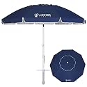 AMMSUN 8 Feet Large Beach Umbrella with Sand Anchor Heavy Duty High Wind Portable Outdoor Umbrellas UV 50+ Protection Air Vent Tilt Patio Garden Pool