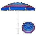 AMMSUN 8 Feet Large Beach Umbrella with Sand Anchor Heavy Duty High Wind Portable Outdoor Umbrellas UV 50+ Protection Air Vent Tilt Patio Garden Pool