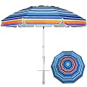 AMMSUN 8 Feet Large Beach Umbrella with Sand Anchor Heavy Duty High Wind Portable Outdoor Umbrellas UV 50+ Protection Air Vent Tilt Patio Garden Pool
