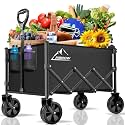 AMNOW 100L Collapsible Wagon Cart with All Terrain Wheels, 350LBS, Black