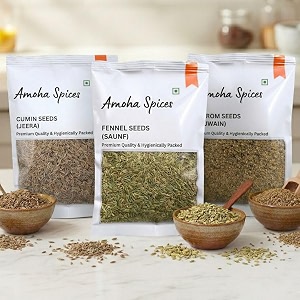 amoha spices jeera saunf ajwain combo pack 100g x 3 300g