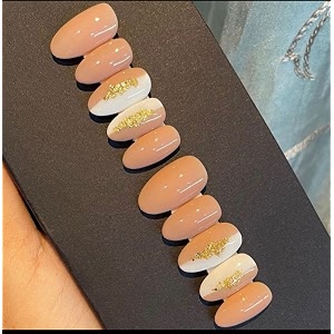 fake nail with glue uv treated nail tip false nails kit all hand made reusable press on nail almon nail tip 12 nail set in one pack peach 3