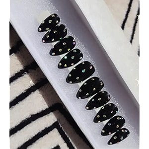 fake nail with glue uv treated nail tip false nails kit all hand made reusable press on nail almon nail tip 12 nail set in one pack black