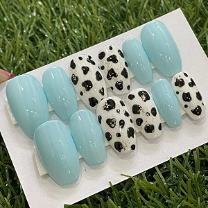 fake nail with glue uv treated nail tip false nails kit all hand made reusable press on nail almon nail tip 12 nail set in one pack blue zebra