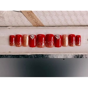 fake nail with glue uv treated nail tip false nails kit all hand made reusable press on nail almon nail tip 12 nail set in one pack dark red