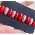 fake nail with glue UV treated nail tip, false nails kit, all hand made reusable press on nail almon nail tip 12 nail set in one pack (red gold)