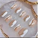 fake nail with glue UV treated nail tip, false nails kit, all hand made reusable press on nail almon nail tip 12 nail set in one pack (white gold)