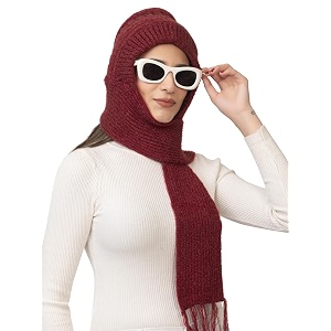 amoldo women39s wool beanie hat with attached scarf amp fleece classic plain