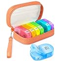 Amoos Cute Pill Organizer 2 Times a Day, PU Leather Pill Case for Women, Orange