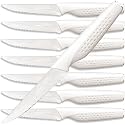 Amorston Steak Knives Set of 8 Stainless Steel Serrated Knives Cream White