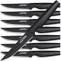 Amorston Steak Knives, Steak Knives Set of 8, Stainless Steel Steak Knife Set, Serrated Knives Dishwasher Safe, Elegant Black Mothers Day Gifts for Women
