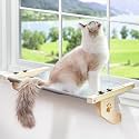 AMOSIJOY Cat Windowsill Perch with Wood &amp; Metal Frame for Large Cat, 27.5in