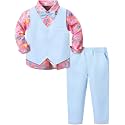 A&J DESIGN 4pcs Baby & Toddler Boy Print Suit Set for 12 Months - 5T, Shirt & Pants & Vest & Bow Tie