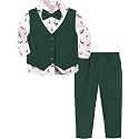 A&amp;J DESIGN 4pcs Baby &amp; Toddler Boy Print Suit Set for 12 Months - 5T, Shirt &amp; Pants &amp; Vest &amp; Bow Tie