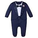 A&amp;J DESIGN Baby Boy Tuxedo Gentleman Footie One-piece Romper with Bow Tie