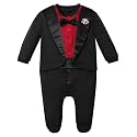 A&amp;J DESIGN Baby Boy Tuxedo Gentleman Footie One-piece Romper with Bow Tie
