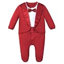 A&amp;J DESIGN Baby Boy Tuxedo Gentleman Footie One-piece Romper with Bow Tie