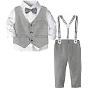 A&amp;J DESIGN Toddler Boys Formal Clothes Suspender Outfit Dress Suit 12M - 6Y