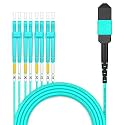 AMPCOM MPO to LC Breakout Cable 50/125μm Multimode OM3-300(8 Fiber, MPO to LC, Type B, LSZH/Riser, UPC, Aqua) 40m (131ft)