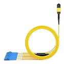 AMPCOM MPO to LC Breakout Cable 9/125μm Singlemode OS1/OS2(8 Fiber, MPO to LC, Type B, LSZH/Riser, UPC, Yellow) 1m (3ft)