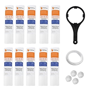 ampereus ro pre filter cartridge  10 inch 5 micron pp spun filter  ro external filter cartridge with spanner 2 meter pipe amp 4 antiscalant balls for water purifier systems pack of 10