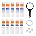 AMPEREUS® RO Pre Filter Cartridge – 10 Inch 5 Micron PP Spun Filter | RO External Filter Cartridge with Spanner, 2 Meter Pipe &amp; 4 Antiscalant Balls for Water Purifier Systems (Pack of 10)
