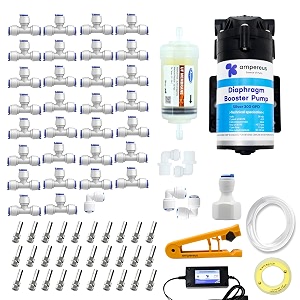 ampereus fogger kit for dairy farm garden and home fogging machine for cooling with 30 nozzles 300 gpd pump 50 meter pipe uf membrane and pipe cutter nozzle distance 14m