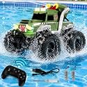 Amphibious RC Monster Truck for Kids, Waterproof 4WD Remote Control Car with Water Spray, LED Lights & 360° Stunts, All Terrain Toy for Pool, Beach, Outdoor, Boys Girls 4-8 6-12