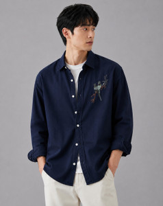 Ample Grace Men Embroidered Casual Dark Blue