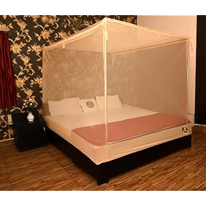 luxury mosquito net for double to king size bed 7x8 feet  premium machardani with finest mesh 300 holesinch  sturdy amp durable canopy  peach  2 entry points