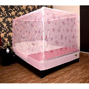 printed machardani 7x8 ft  king size mosquito net  pink