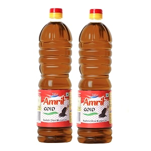 amrit gold kachi ghani mustard organic chemical free healthy cold pressed edible oil 1 litre pack of 2 for cooking food home amp restaurant  sarso ka tel rich in antioxidant immunity booster amp boosts appetite