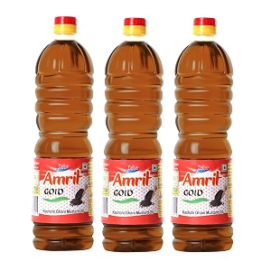 amrit gold kachi ghani mustard organic chemical free healthy cold pressed edible oil 1 litre pack of 3 for cooking food home amp restaurant  sarso ka tel rich in antioxidant immunity booster amp boosts appetite