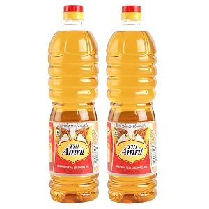 amrit unrefined double filtered cold pressed sesame oil 2l  perfect for cooking at home cafes restaurants and hotels  supports bone health improves blood circulation promotes heart wellness