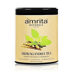 amrita naturals ashwagandha herbal tea  100 natural adaptogenic blend with ashwagandha supports stress relief hormonal balance amp energy levels  can be brewed in hot or cold water  250g