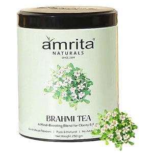 amrita naturals brahmi herbal tea  100 natural mind-boosting blend with brahmi supports memory focus mental clarity amp stress relief  can be brewed in hot or cold water  250g